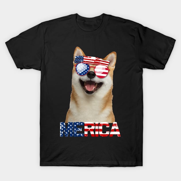 Merica Shiba Inu Dog American Flag 4Th Of July T-Shirt by jrgenbode